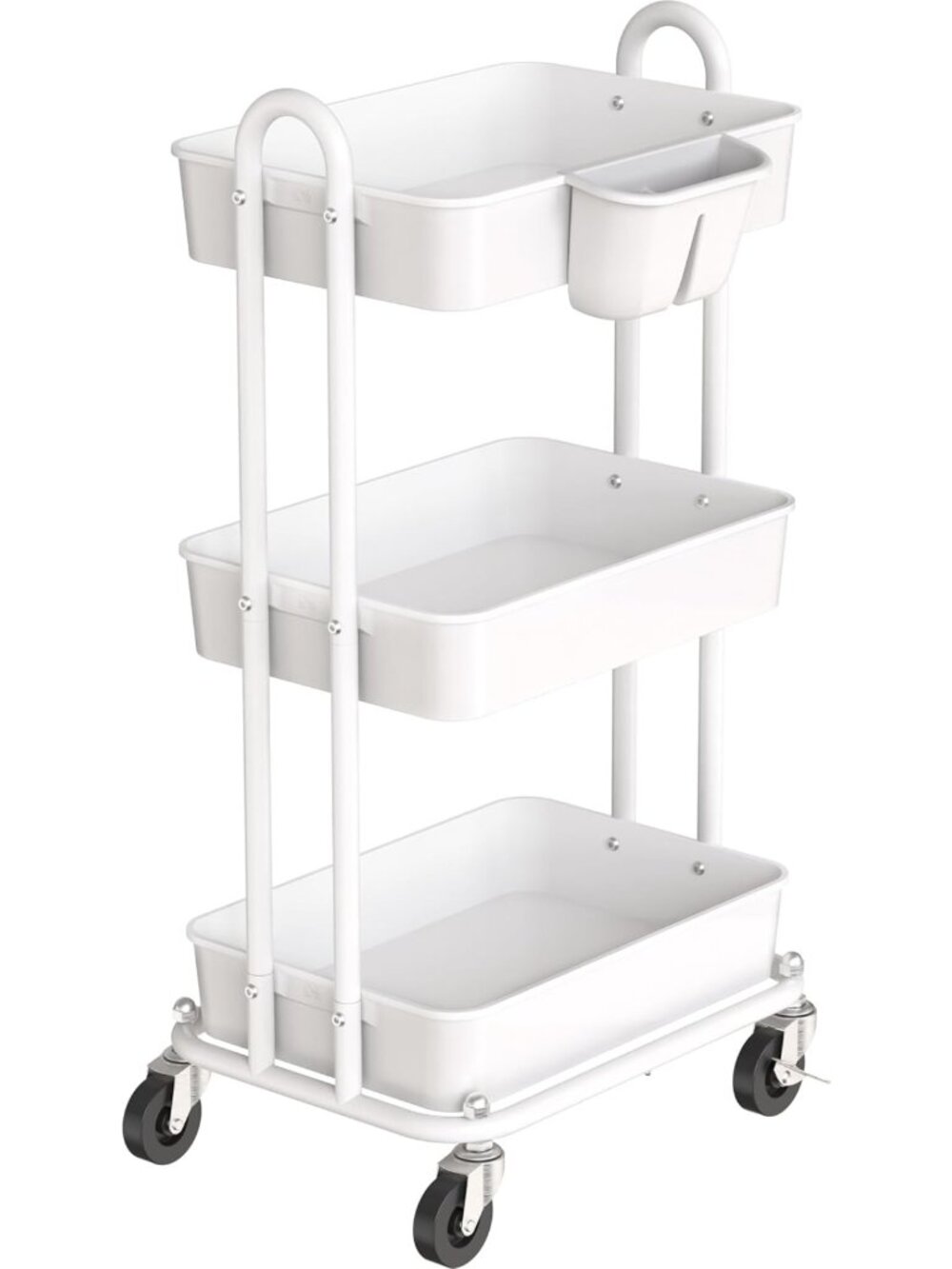Stylish 3-Tier Rolling Utility Cart with Hanging Bucket - Versatile Storage